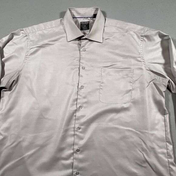 Proper Shirtings Dress Shirt Men's 19 / 35/37 Wrinkle Free 2 ply Cotton Beige - Picture 2 of 9